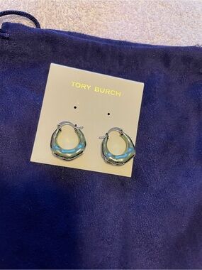 Tory Burch Sculpted Silver Hoop Earrings